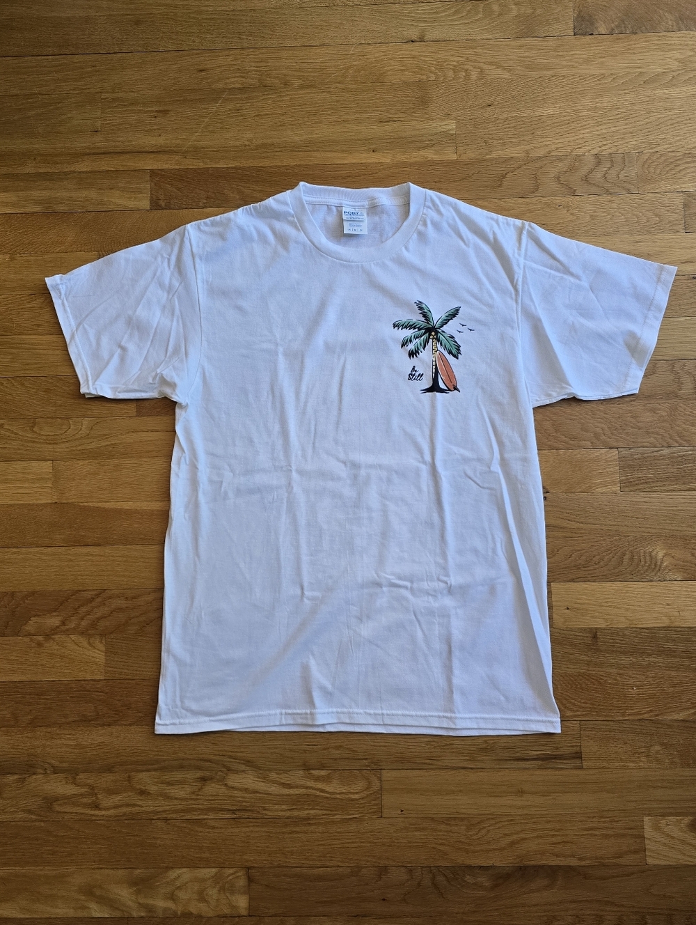 NWOT White Palm Tree Surfboard Graphic Tee | Medium